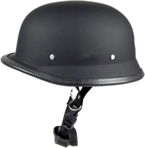 Miniatura 3 de Casco Plano Negro Alemán para Motocicleta, Medio Casco de Calavera, Cruiser Fibra de carbono