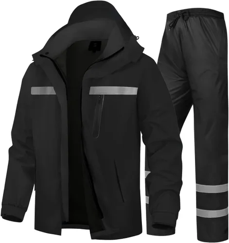 Miniatura 7 de Traje de lluvia para hombre, de alta visibilidad, reflectante, para trabajo, chaqueta de lluvia, pantalones para todos los deportes, granja, pesca