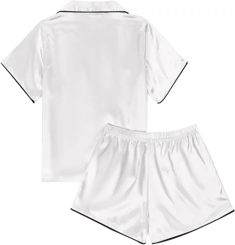 Miniatura 2 de LYANER Pijama de seda satinada para mujer, camisa de manga corta con botones y pantalones cortos