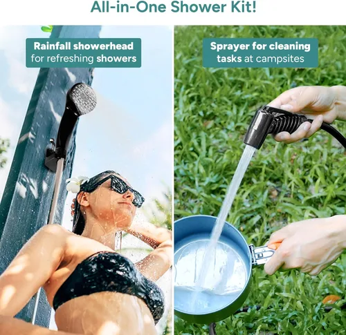 Miniatura 2 de DR.PREPARE Ducha portátil para acampar, ducha de camping con cubo plegable de 4.5 galones, batería recargable USB, 2 cabezales de ducha, duchas