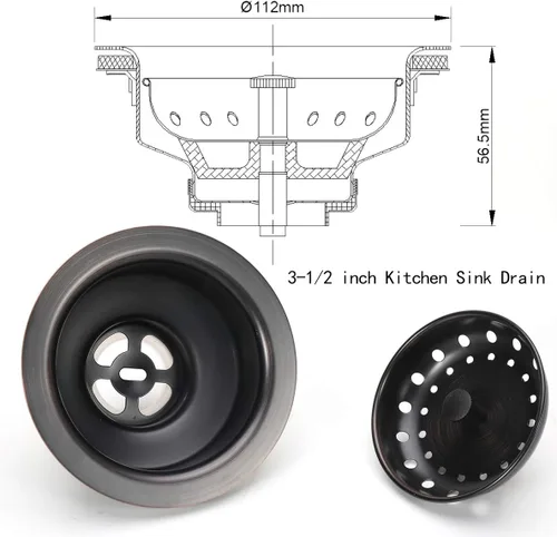 Miniatura 5 de KONE - Conjunto de drenaje para fregadero de cocina de 3-1/2 pulgadas con colador de cesta/tapón, todo en acero inoxidable resistente y bronce