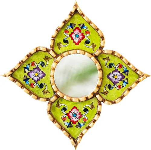 Miniatura 11 de Espejo peruano pequeño, espejo artesanal hecho a mano, decoración de pared de vidrio pintado inverso, espejos con forma de diamante de 8.26 pulgadas