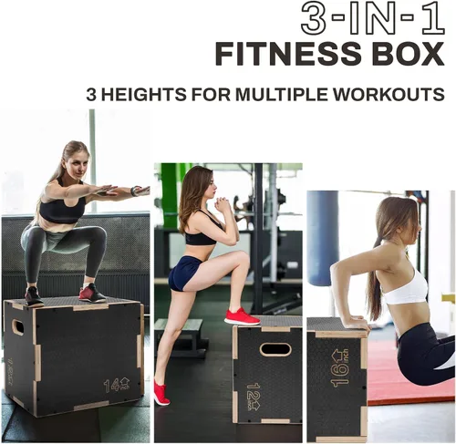 Miniatura 6 de Fitvids Plataforma de ejercicio de madera antideslizante de 16 x 14 x 12 pulgadas, equipo de entrenamiento pliométrico para gimnasio en casa, caja