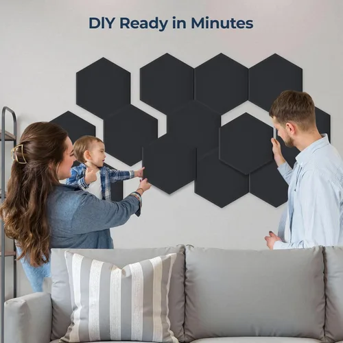 Miniatura 4 de Paquete de 18 paneles acústicos hexagonales, paneles de pared insonorizados de alta densidad de 12 x 10 x 0.4 pulgadas, paneles de pared acústicos