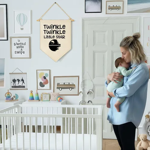 Miniatura 2 de Twinkle Twinkle Little Star - Bandera colgante de lona para pared, regalo para bebé, niños, guardería, habitación de niños, sala de juegos, pancarta