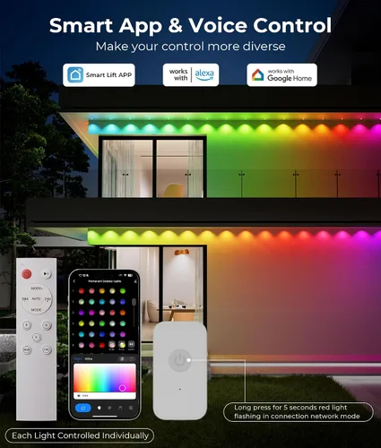 Miniatura 2 de DeckTok Luces permanentes para exteriores, luces inteligentes RGBWW de 100 pies y 60 lúmenes, luces inteligentes triple-LED, decoraciones al aire