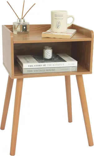 Miniatura 13 de MaxSmeo - Conjunto de 2 mesitas de noche, mesa auxiliar de estilo moderno de mediados de siglo para dormitorio con almacenamiento, pequeño juego
