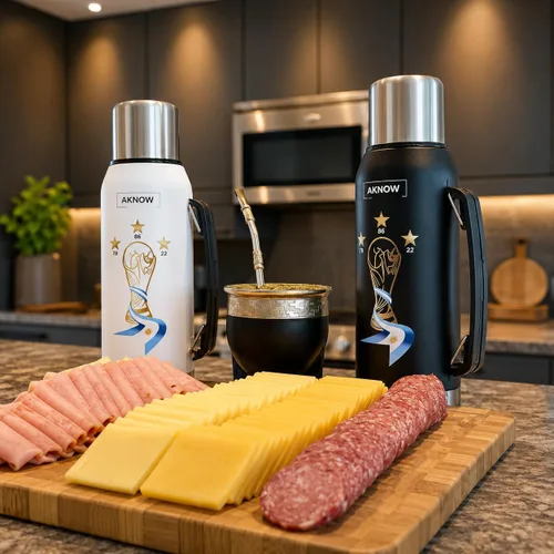 Miniatura 8 de Thermo Argentino mate agua Copa del Mundo Botella de acero inoxidable con bandera argentina 1LT (negro)