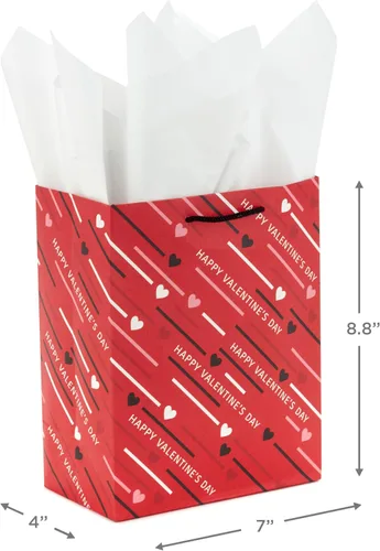Miniatura 3 de Hallmark Bolsas medianas de regalo para el día de San Valentín de 8.8 pulgadas con papel de seda (corazones diagonales y rayas, paquete de 3)
