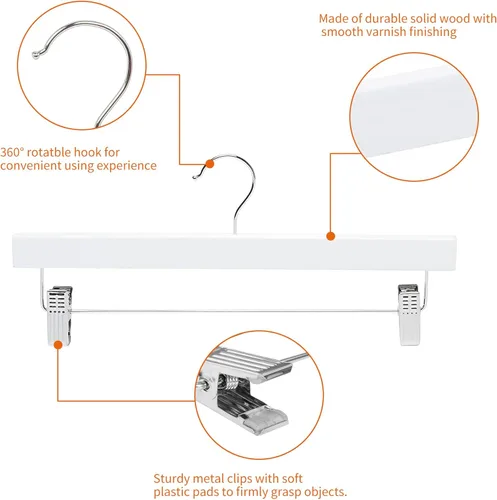 Miniatura 2 de Amazon Basics Perchas de madera duraderas para pantalones y faldas con clips, color blanco, paquete de 10