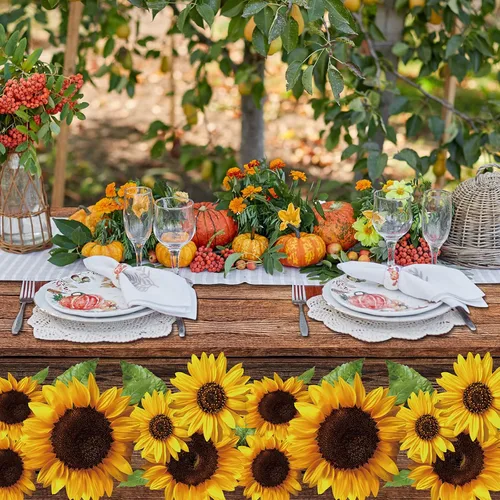 Miniatura 4 de Tegeme 1 mantel rústico de plástico con grano de madera de girasol, estilo vintage, rectangular, mantel para mesa de comedor, cocina, fiesta