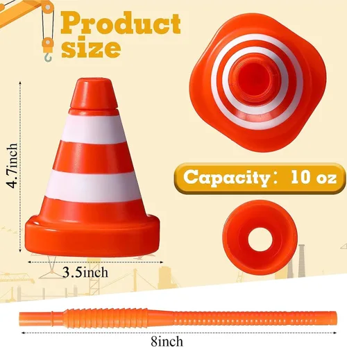 Miniatura 2 de Sawysine Paquete de 8 tazas de cono de construcción con pajitas a granel, conos de tráfico, recuerdo de fiesta, 10 onzas, plástico reutilizable