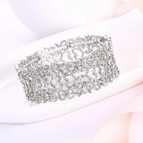 Miniatura 4 de EVER FAITH Pulsera elástica de cristal austríaco con corazón Art Deco para mujer, transparente