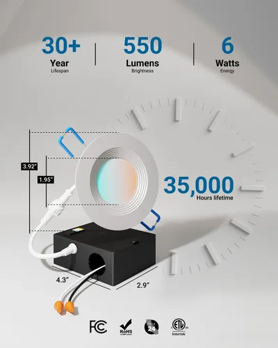 Miniatura 5 de Sunco Paquete de 12 unidades de iluminación empotrable LED de 3 pulgadas, lámpara de techo de montaje empotrado ultra delgada sin lata con caja