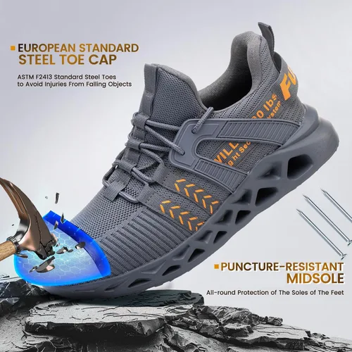 Miniatura 15 de Furuian - Tenis con punta de acero para hombres y mujeres, zapatos de seguridad ligeros, cómodos, a prueba de pinchazos, zapatos de trabajo