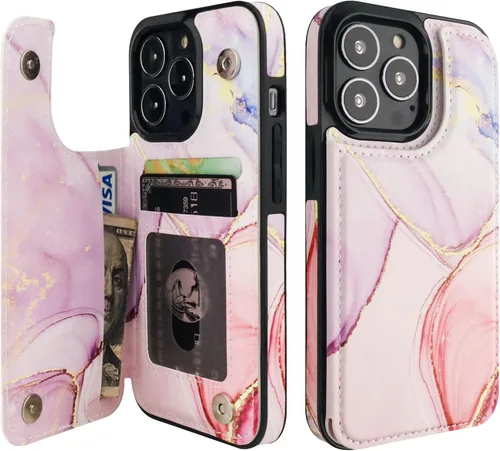 Miniatura 31 de HAOPINSH para iPhone 13 Estuche tipo cartera con tarjetero, patrón de leopardo blanco y guepardo, funda con tapa trasera para mujer y niña, ranuras