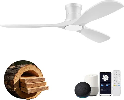 Miniatura 15 de Hoenofly - Ventilador de techo inteligente de madera de 52" de bajo perfil con luces y control remoto, motor CC silencioso, ventiladores de techo