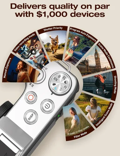Miniatura 4 de Cámara Digital Retro Vintage 4K: Cámara de 64MP con Pantalla IPS Retro de 3 Pulgadas, Zoom Óptico 6X, WiFi, Enfoque Automático Recargable