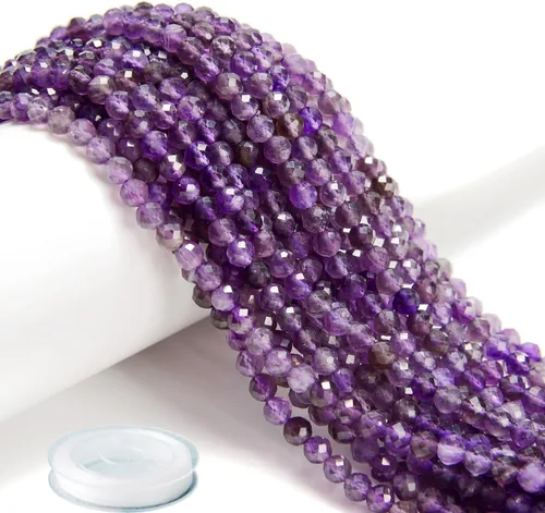 Miniatura 19 de AD Beads Cuentas naturales de piedras preciosas con corte de diamante micro facetado de 4 mm pequeñas y redondas para hacer collares y pulseras DIY