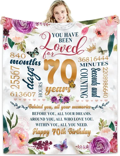 Manta de Regalo de 70 Cumpleaños para Mujeres 50*60, Ideas de Regalo de Feliz 70 Cumpleaños, Decoraciones de 70 Cumpleaños, Regalos para Mujeres que
