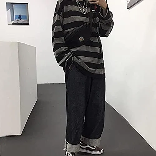 Miniatura 4 de Chvity Harajuku - Camisetas de manga larga para mujer, estilo casual, cuello redondo, bloque de color, rayas