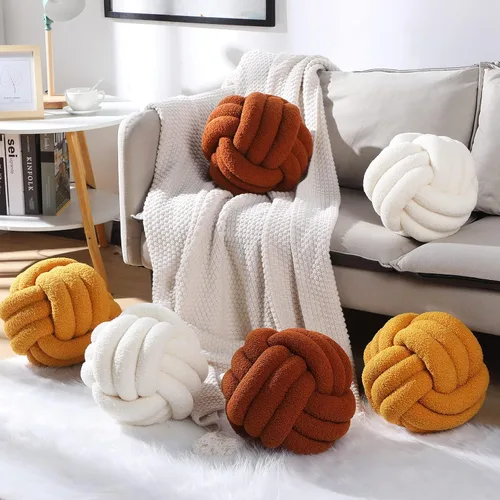 Miniatura 2 de Namalu 2 almohadas de nudo, decorativas, redondas, de felpa, círculo, anudadas, suaves, para habitación, sofá, hogar, cama, suelo