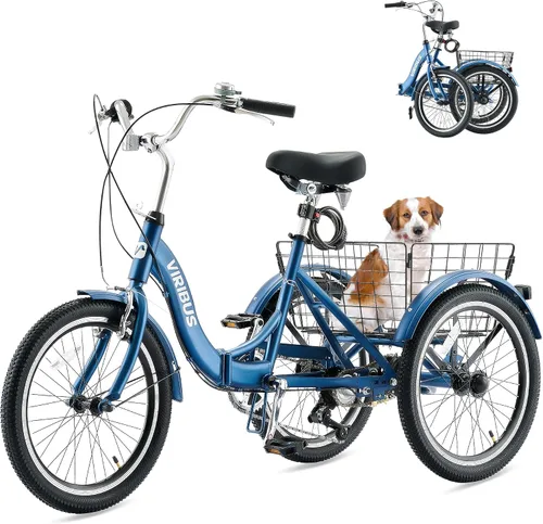 Miniatura 12 de VIRIBUS Triciclo plegable para adultos, triciclo plegable de 20 pulgadas para adultos de 1 o 7 velocidades con cesta, bicicletas plegables de 3