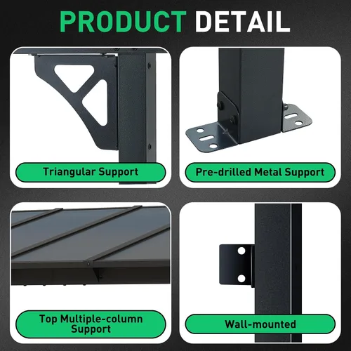 Miniatura 3 de Aoxun Pérgola de 8 x 5 pies para patio, cenador con techo inclinado, pérgola para parrilla grande montada en la pared, toldos resistentes