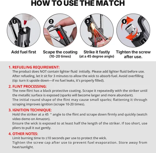 Miniatura 5 de YUSUD Paquete de 2 llaveros para abrebotellas para hombres, partido permanente con iniciador de fuego de pedernal de doble cara, fósforo impermeable