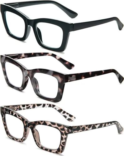 Miniatura 2 de REAVEE Oprah Style - Lentes de lectura para mujer, bloqueo de luz azul, elegantes y de gran tamaño, bisagra de resorte Negro/Azul Leopardo/Leopardo