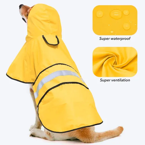 Miniatura 2 de Impermeable reflectante para perros – Impermeable ajustable para perros, impermeable ligero con capucha para perro, poncho chubasquero, chaqueta
