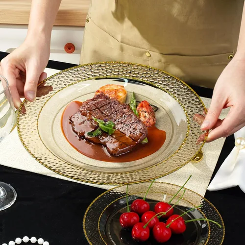 Miniatura 4 de 350 piezas de platos de plástico transparente negro para 50 invitados, juego de vajilla desechable para fiestas y graduaciones, incluye 100 platos