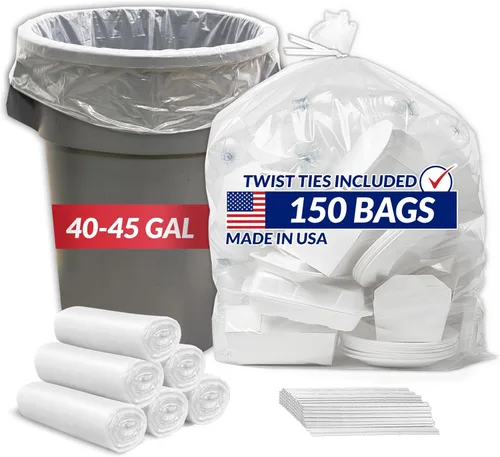 Reli. Bolsas de basura de alta calidad de 40 a 45 galones resistentes | 150 bolsas de basura con lazos | Limpieza de basura súper grande,