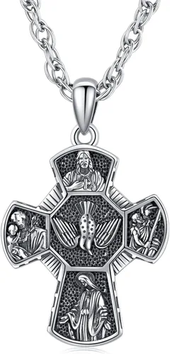 Miniatura 90 de Odinstone Collar de plata de ley 925 con medalla de San Miguel/San Cristóbal/San Benito/Crucifijo de Jesús/San Uriel/Arcángel Rafael para hombres