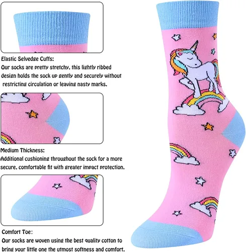 Miniatura 4 de Zmart Paquete de calcetines de animales para niñas, regalos de llama y unicornio, calcetines de corgi y pollo, 5 pares para niños