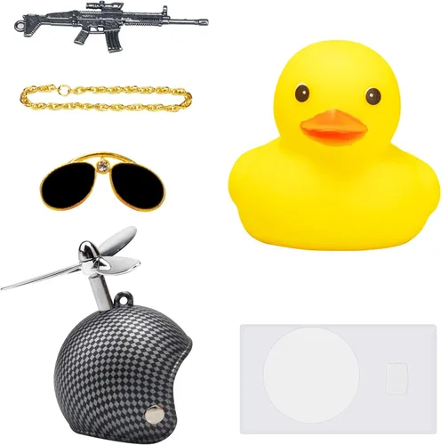 Miniatura 6 de wonuu Adornos de pato de goma para automóvil, pato amarillo fresco, decoraciones de tablero de automóvil, gafas chirriantes de pato con casco de Y