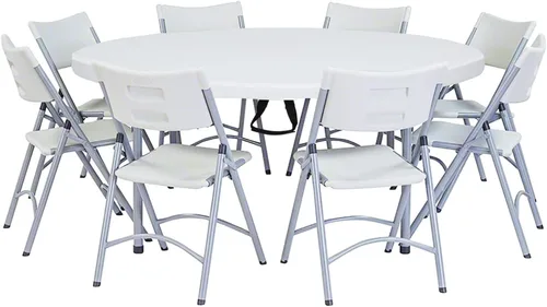 Miniatura 6 de Mesa plegable redonda de 48 pulgadas, mesa redonda portátil de HDPE resistente de 4 pies, mesa de comedor plegable de plástico para interiores