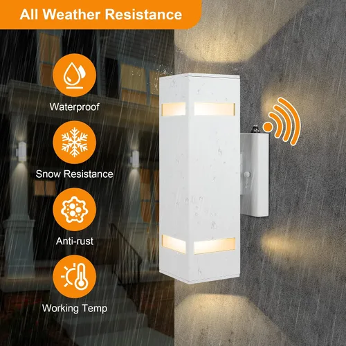 Miniatura 3 de Luces de pared para exteriores con sensor de anochecer a amanecer, paquete de 2, de aluminio, moderno, impermeable, cilíndrico, cuadrado, farol