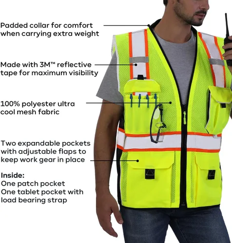 Miniatura 3 de Neopelta Chaleco de seguridad reflectante de malla amarilla, fabricado con cinta reflectante 3M, chaleco resistente con bolsillo para Amarillo