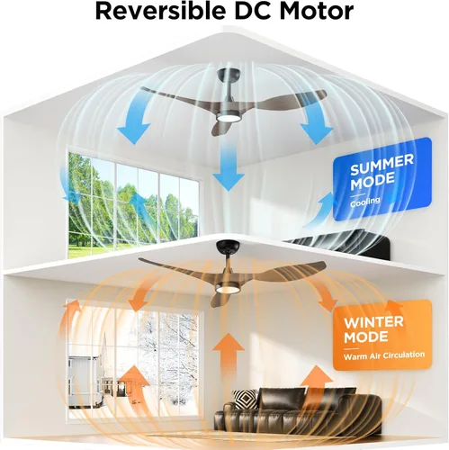 Miniatura 3 de Ventiladores de techo con luces y control remoto, grandes de 52 pulgadas, para interiores, motor de CC silencioso y aspas de ventilador de ABS, 3