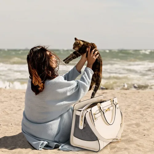 Miniatura 6 de Bolso transportador de mascotas de moda para perros y gatos, bolso de cuero suave para perros pequeños, cachorros y gatos, aprobado por la aerolínea