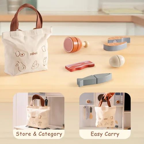 Miniatura 7 de ROBUD Juego de Comida de Madera para Jugar, Alimentos de Juguete para Cortar para Cocina de Simulación de Niños, Accesorios de Juguete de Cocina