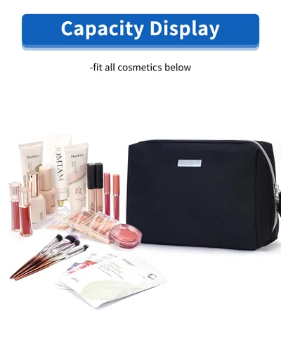 Miniatura 5 de Narwey Bolsa de maquillaje de viaje para cosméticos, bolsa organizadora de artículos de tocador, bolsas de maquillaje con compartimentos para Negro
