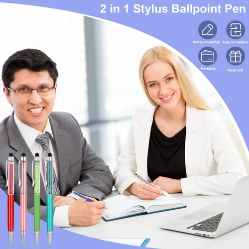 Miniatura 6 de MengRan Lindos bolígrafos con punta de lápiz capacitivo, bolígrafos de tinta negra 2 en 1 y bolígrafos de cristal delgado para pantallas táctiles 12