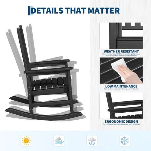 Miniatura 5 de GarveeLife Silla Mecedora para Exterior Set de 2 - Sillas Mecedoras de Polietileno HDPE de Respaldo Alto para Adultos - Muebles Resistente a Todo