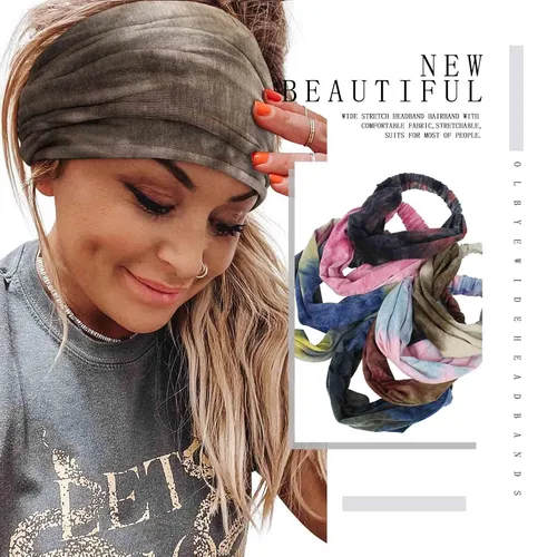 Miniatura 6 de Olbye Diademas anchas bohemias anudadas turbante elásticas antideslizantes florales diademas para entrenamiento para la cabeza, bandana bohemia
