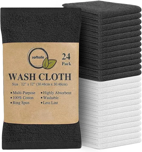 Miniatura 23 de Paquete de 24 paños 100 % algodón (12 x 12 pulgadas), suaves, altamente absorbentes, toallas para la cara, paños de lavado para la cara, hilado