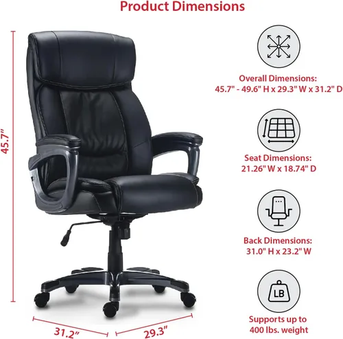 Miniatura 6 de STAPLES Lockland - Silla ergonómica de oficina para gerentes, acolchada grande y alta, altura ajustable, marco de metal, cuero regenerado