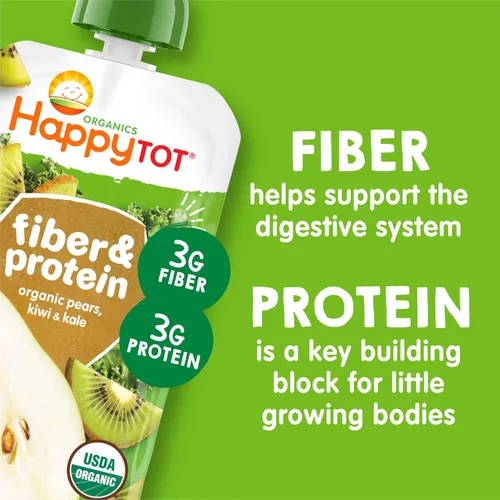 Miniatura 6 de Happy Tot Organics - Puré de frutas y verduras con fibra y proteína, sin gluten, vegano, snack, etapa 4, bolsas de comida para bebé, peras, kiwi