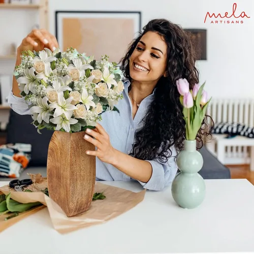 Miniatura 6 de Mela Artisans Jarrón de madera de mango de 12 pulgadas Florero decorativo de madera Granja rústica Medio quemado Centro de mesa para sala